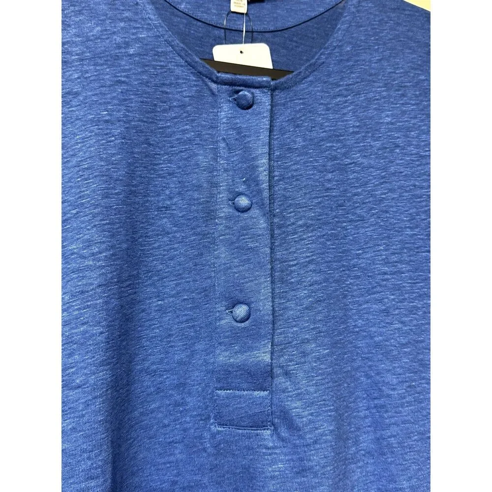 NWT - LUNYA 100% Linen Knit Henley Pajama Short Set, Blue, Sz XS - Picture 3 of 11